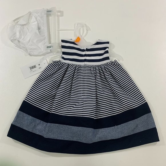 Bonnie Jean Girls Dress 12M Sleeveless Striped Dress Navy Blue White 12M - Picture 2 of 6
